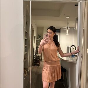 Blue Life Peach Halter Smocked-Waist Mini Dress